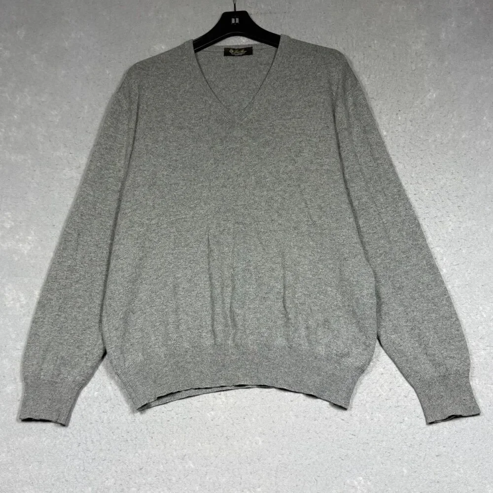 Loro Piana Sweater 54 Gray 100% Baby Cashmere V Neck Sweater Luxury Preppy
